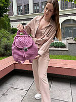Стильний в'язаний жіночий рюкзак ручної роботи з трикотажної пряжі, якісний літній рюкзачок ліловий, SL2
