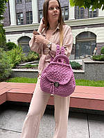 Стильний в'язаний жіночий рюкзак ручної роботи з трикотажної пряжі, якісний літній рюкзачок ліловий, SL3