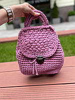 Стильний в'язаний жіночий рюкзак ручної роботи з трикотажної пряжі, якісний літній рюкзачок ліловий, SL4