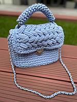 Стильна в'язана жіноча сумка ручної роботи з трикотажної пряжі, якісна літня сумочка голуба, SP