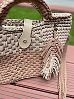 Стильна в'язана жіноча сумка ручної роботи з трикотажної пряжі, якісна літня сумочка шопер, SP1