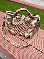 Стильная женская вязаная сумка ручной работы из трикотажной пряжи, качественная летняя сумочка шопер, SP2