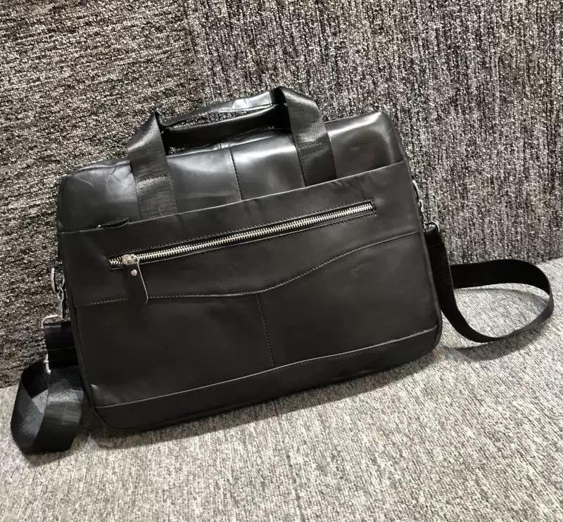 Кожаная черная деловая сумка для ноутбука и документов