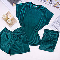 Домашний комплект тройка футболка штаны шорты, плюшевый Топ качество пижама Зеленный