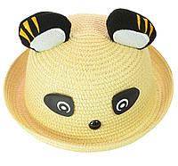Дитячий солом'яний капелюшок котелок з вушками 50-52 бежева