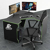 Геймерский игровой стол Rasin-7 каркас ЛДСП Черный 120х120х75 см (Comfy-Home ТМ) Черный с зеленой кромкой