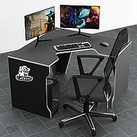 Геймерский игровой стол Rasin-7 каркас ЛДСП Черный 120х120х75 см (Comfy-Home ТМ) Черный с белой кромкой