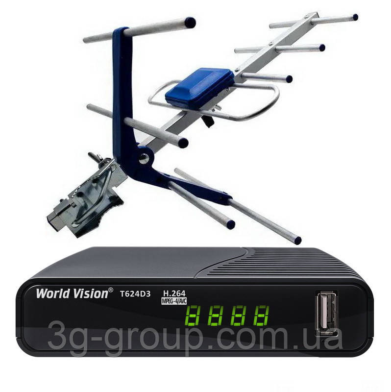 Т2 комплект World Vision T624D3 + антена ES-003 (blue) з підсилювачем