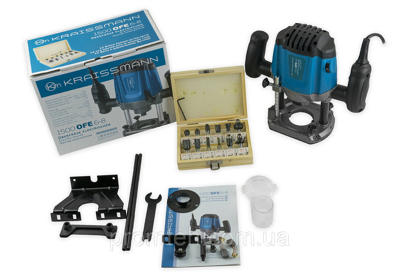 Фрезер KRAISSMANN 1500 OFE 6-8 (цанги 6 та 8 мм, набір фрез), фото 1