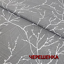 Тканина для постільної білизни Бязь "Gold" Lux GL1922 (A+B) - (50м+50м) гілочки на сірому з компаньйоном, фото 4