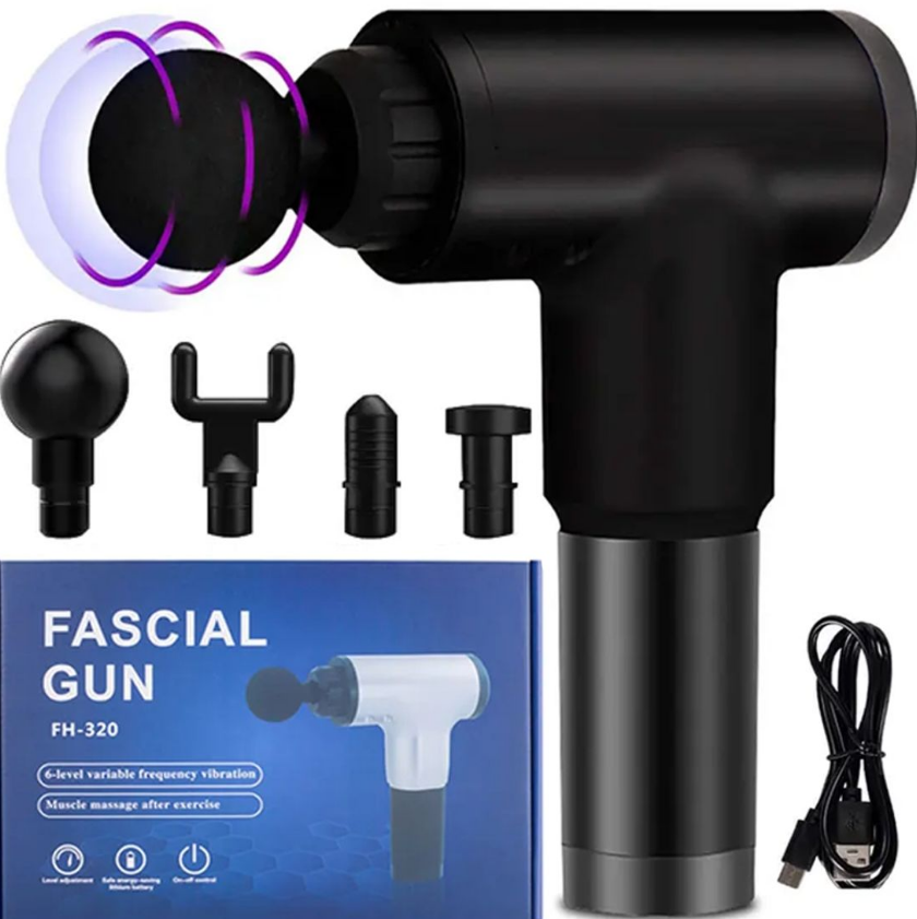 Портативний перкусійний масажер 6 швидкостей 4 насадки Fascial Gun KH-320 для тіла