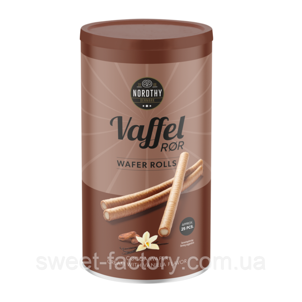 Вафельні трубочки Nordthy Wafer Rolls Cocoa Vanilla 250g, фото 1