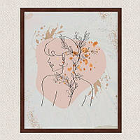 Интерьерная картина-постер на стену + коричневая багетная рамка Девушка на серо-розовом фоне 50*40 Оригами OP
