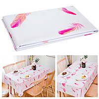 Водоотталкивающая скатерть на стол 144х184см "Tropical" Розовая, непромокаемая скатерть для кухни (TI)