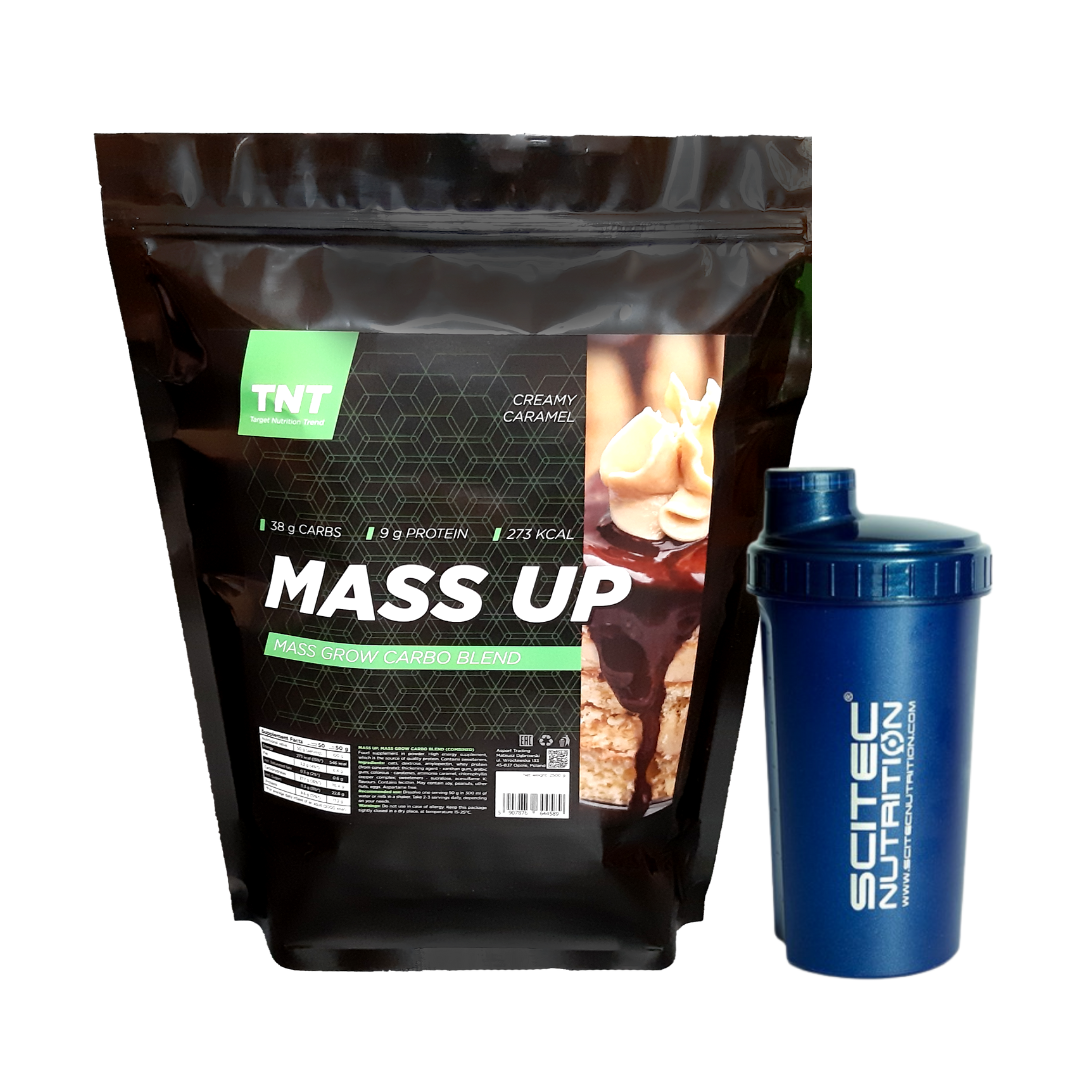 Гейнер для набору маси Mass Up 2,5 кг TNT Nutrition смак Вершкова карамель + шейкер, фото 1