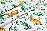 Тканина бязь "Кролики та квіти із зеленими гілочками" на білому тлі № 3003, фото 4
