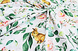Тканина бязь "Кролики та квіти із зеленими гілочками" на білому тлі № 3003, фото 3
