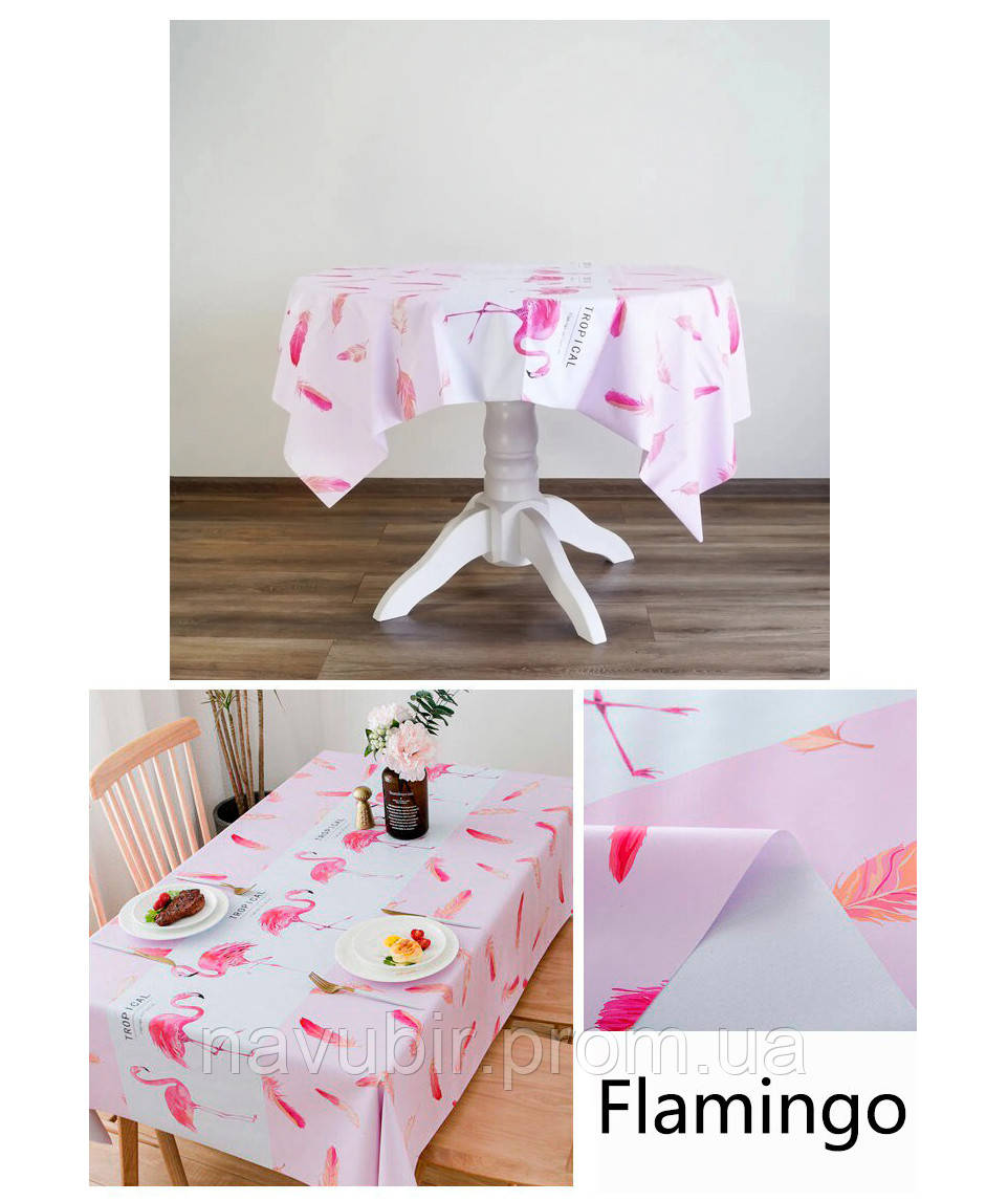 Водоотталкивающая скатерть на стол 144х184см "Tropical" Розовая, непромокаемая скатерть для кухни (NV) - фото 3 - id-p1842933969