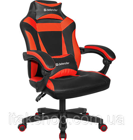 Анатомічне геймерське крісло Defender Master поліуретанове (Чорно-червоне), фото 2