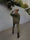 Люксовий жіночий теплий костюм на флісі, хакі (олива), фото 2