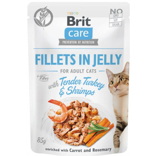 Brit care Cat pouch Вологий корм для кішок, індичка з креветками в желе 85г