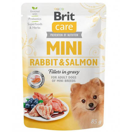 Brit care Adult Mini pouch Rabbit & Salmon Вологий корм для дорослих дрібних собак, філе кролик та лосось 85г, фото 1