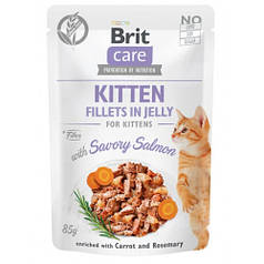 Brit care Cat pouch Вологий корм для кошенят, лосось у желе 85г