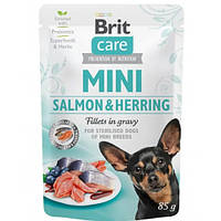 Brit care Adult Mini pouch Salmon & Herring Влажный корм для взрослых мелких собак, лосось и сельдь 85г