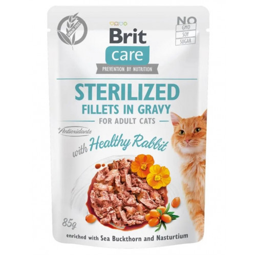 Brit care Cat pouch Adult Sterilised Вологий корм для стерилізованих котів, філе кролика в соусі 85г