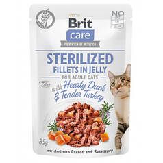 Brit care Cat pouch Adult Sterilised Hearty Duck Вологий корм для кастрованих котів, качка та індичка 85г