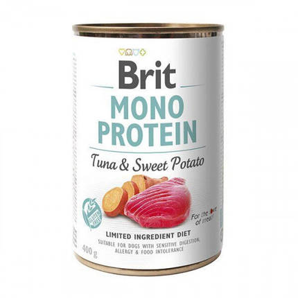 Brit mono protein Tuna & Sweet Potato Вологий корм консерва для собак, тунець та солодка картопля 400г, фото 1