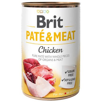 Brit Pate & meat dog Chicken Вологий корм консерва для собак, курка та яловичина 400г, фото 1