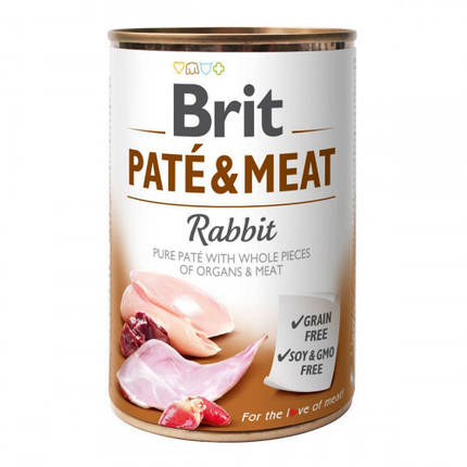 Brit Pate & meat dog Rabbit Вологий корм консерва для собак, курка та кролик 400г, фото 1