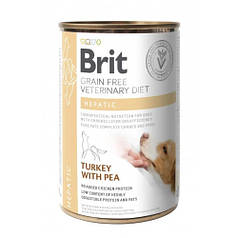 Brit Veterinary Diet Hepatiс Вологий корм для собак із захворюванням печінки, індичка та горошок 400г