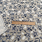 Тканина Льон натуральний (Льняна тканина) принт Квіти на сірому, фото 2