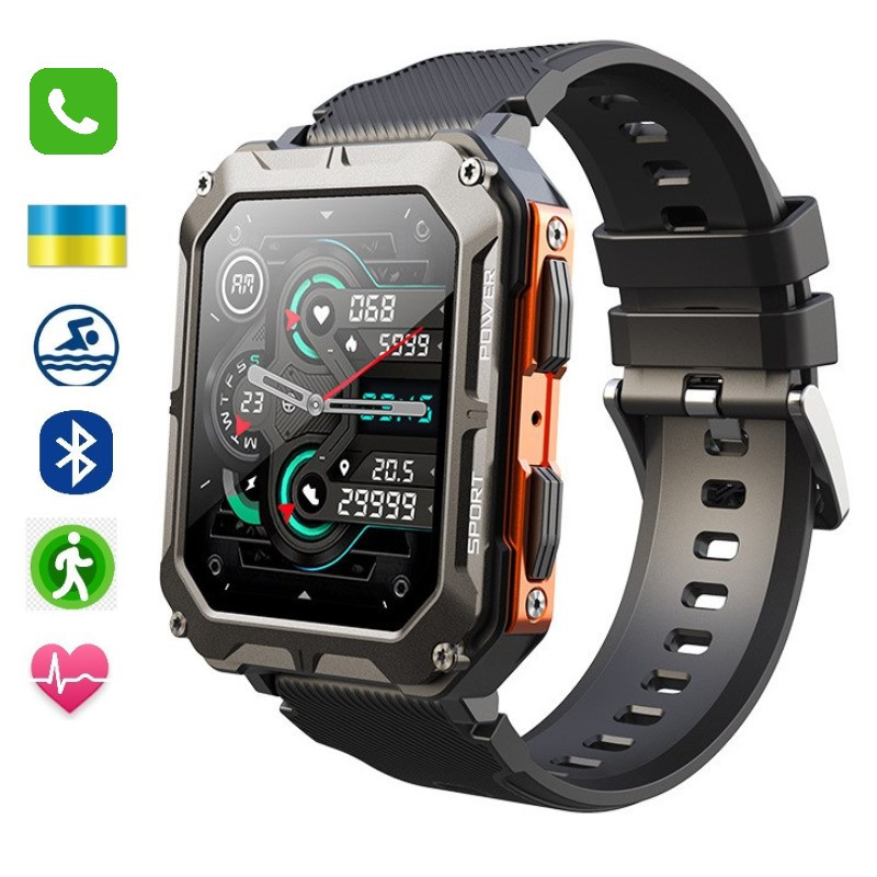 Смарт-годинник чоловічий водонепроникний з дзвінком Bluetooth Smart Watch Modfit C20 Pro сенсорний годинник-телефон, фото 1