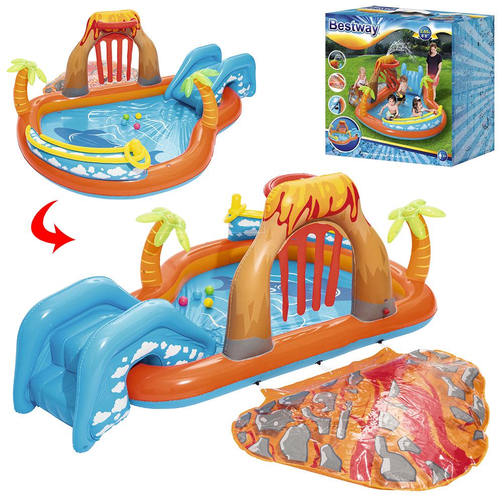 Надувний ігровий центр дитячий Вулкан BW 53069 (265-265-104см, гірка, бризки, ремкомплекти), фото 1