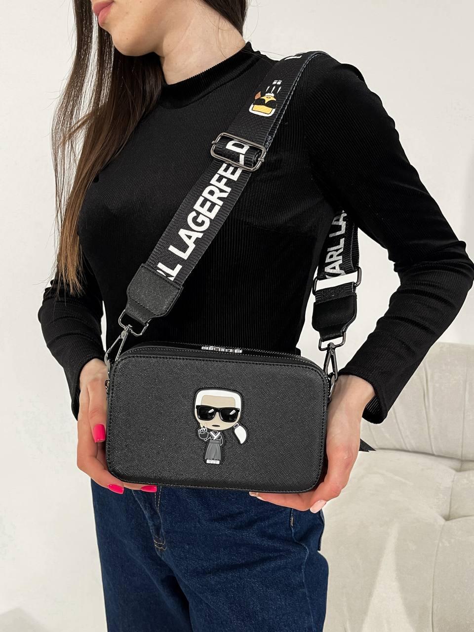 Жіноча сумка Karl Lagerfeld Snapshot Black (Чорна) сумка Крос Боді екошкіра на 2 відділення KARL