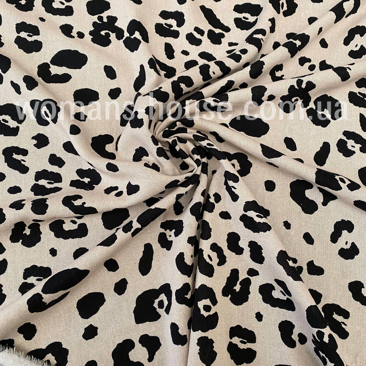 Ткань Лён натуральный (Льняная ткань) принт Леопард на бежевом - фото 1 - id-p1842981116