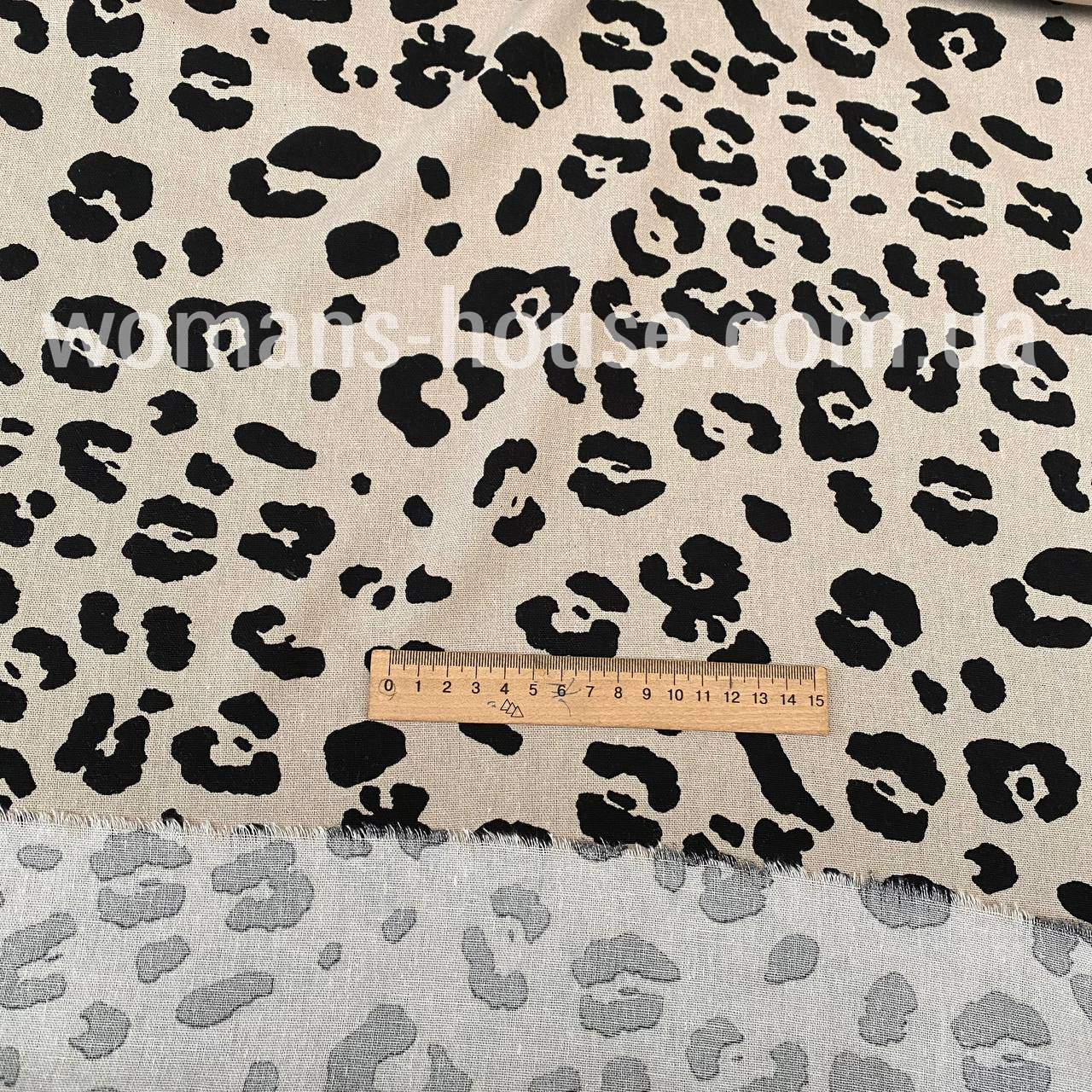 Ткань Лён натуральный (Льняная ткань) принт Леопард на бежевом - фото 2 - id-p1842981116