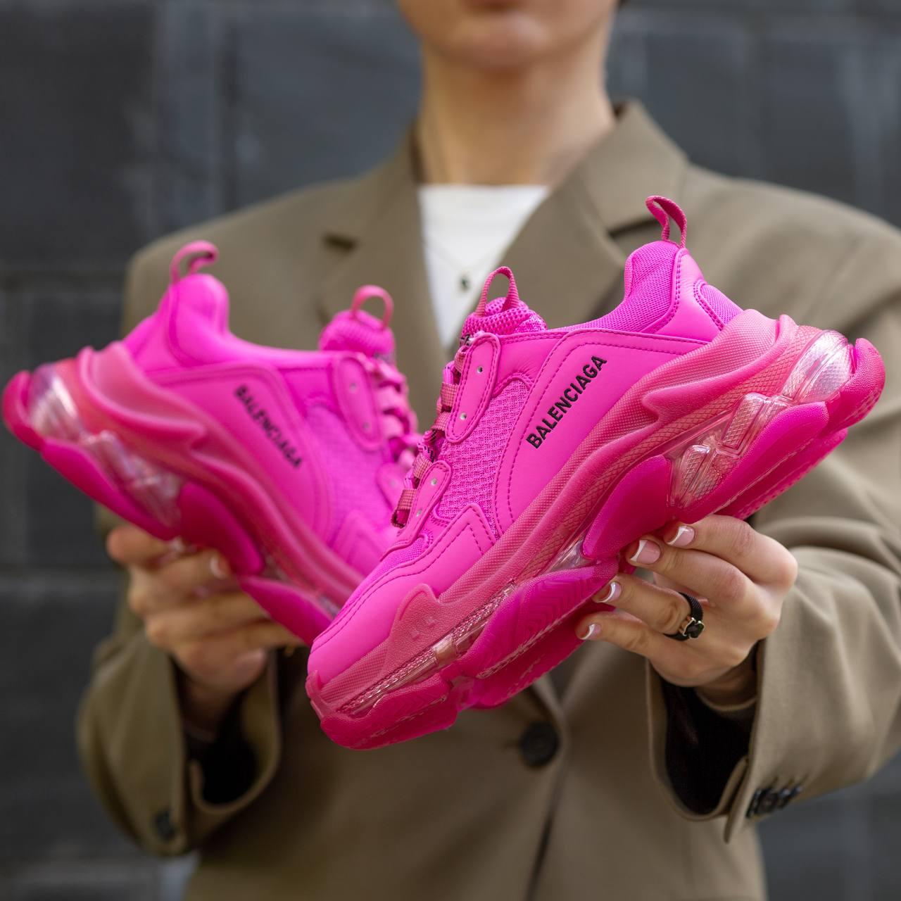 Женские кроссовки Balenciaga Triple S Clear Sole Pink Обувь Баленсиага Трипл С розовые малиновые яркие - фото 2 - id-p1839880357