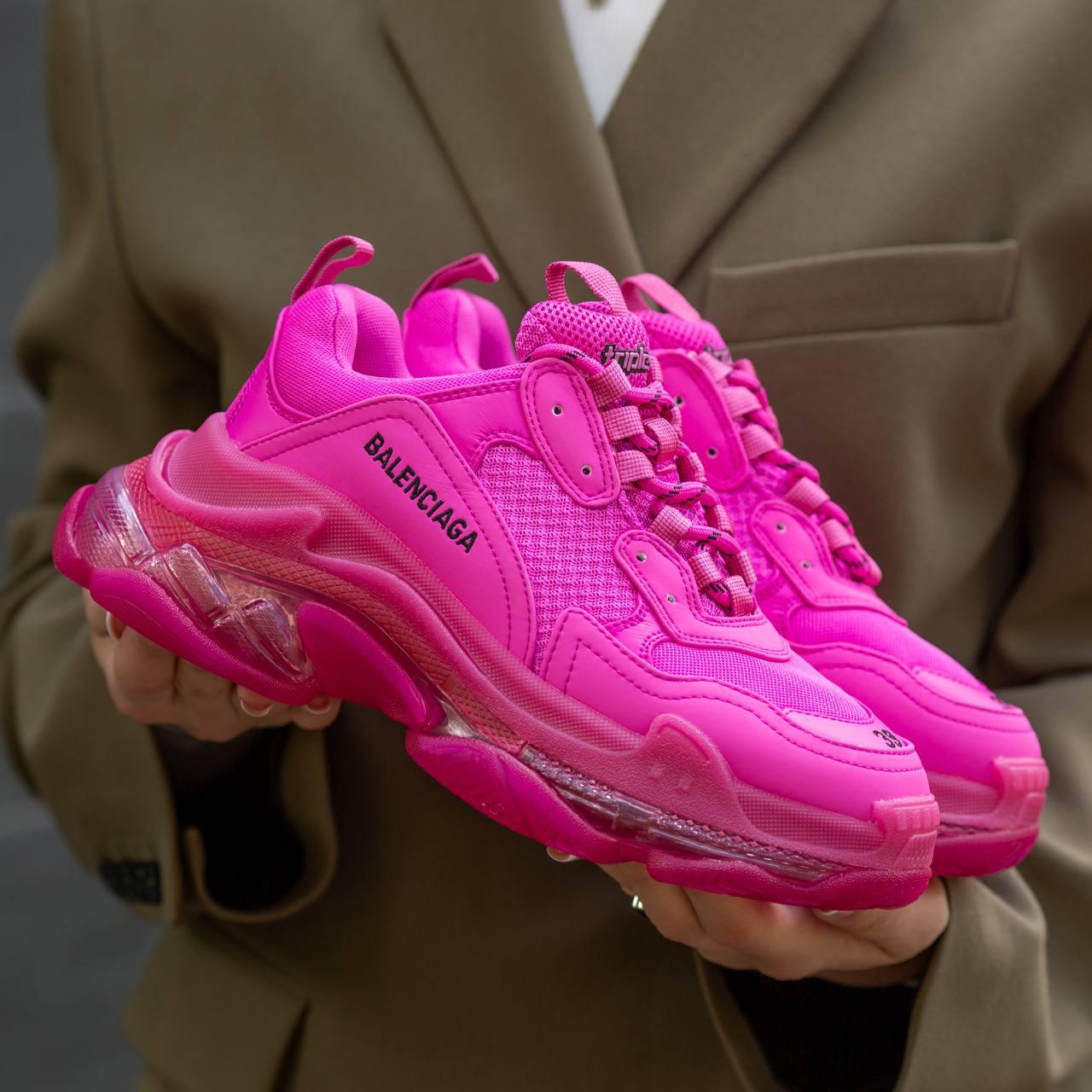 Женские кроссовки Balenciaga Triple S Clear Sole Pink Обувь Баленсиага Трипл С розовые малиновые яркие - фото 4 - id-p1839880357
