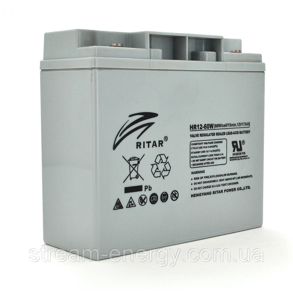 Акумуляторна батарея AGM RITAR HR12-60W, Gray Case, 12V 17.0Ah  ( 181 х 77 х 167 (167 ) 4.80 kg Q4, фото 1