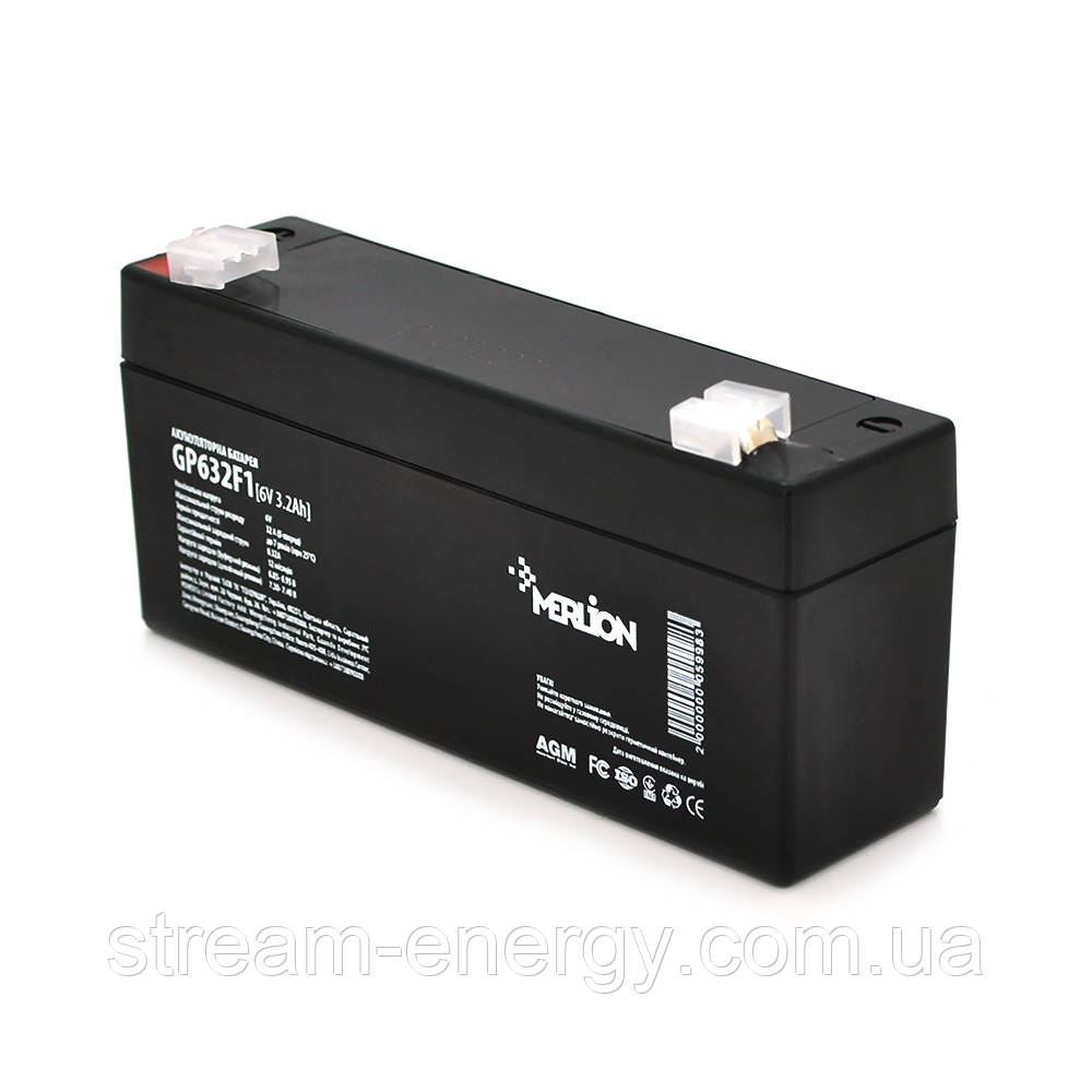Акумуляторна батарея MERLION AGM GP632F1 6 V 3,2Ah ( 35 x 70 x 135 (120 ) ) Q20, фото 1