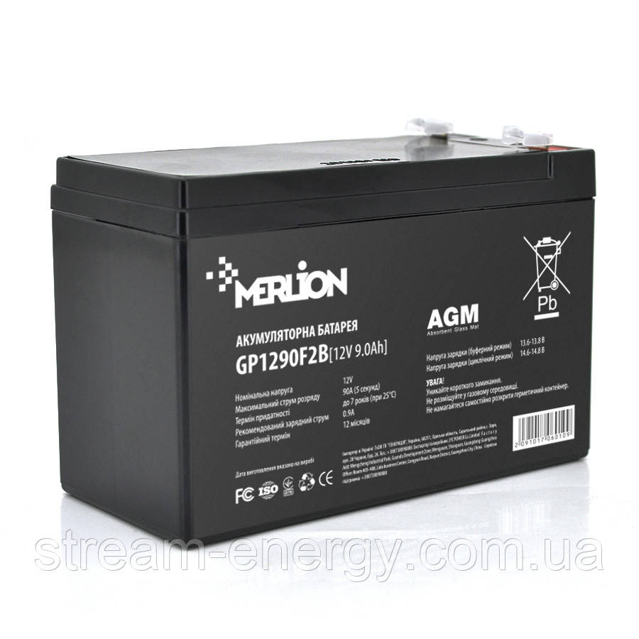 Акумуляторна батарея MERLION AGM GP1290F2B 12 V 9 Ah  ( 150 x 65 x  95 (100) ) Black Q5