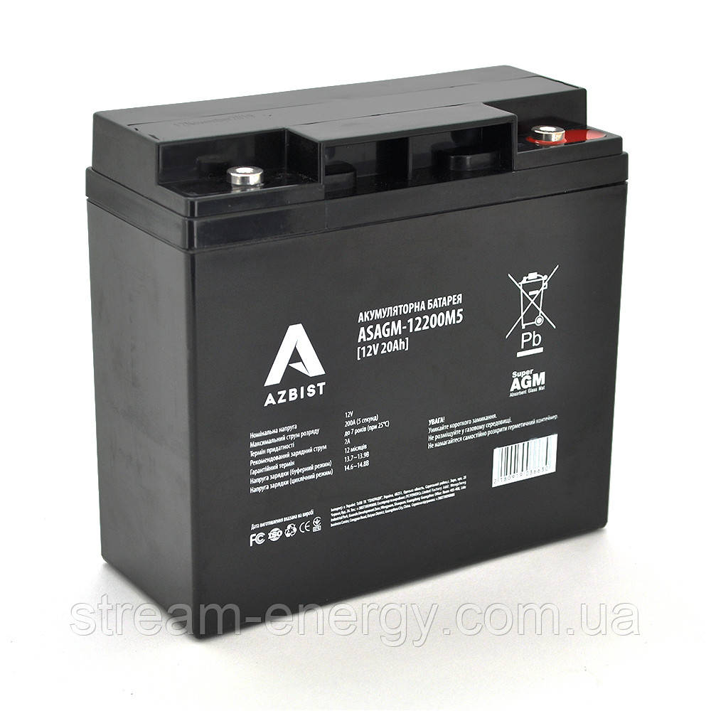 Акумулятор AZBIST Super AGM ASAGM-12200M5, Black Case, 12V 20.0Ah (181 х 77 х 167 ) Q4
