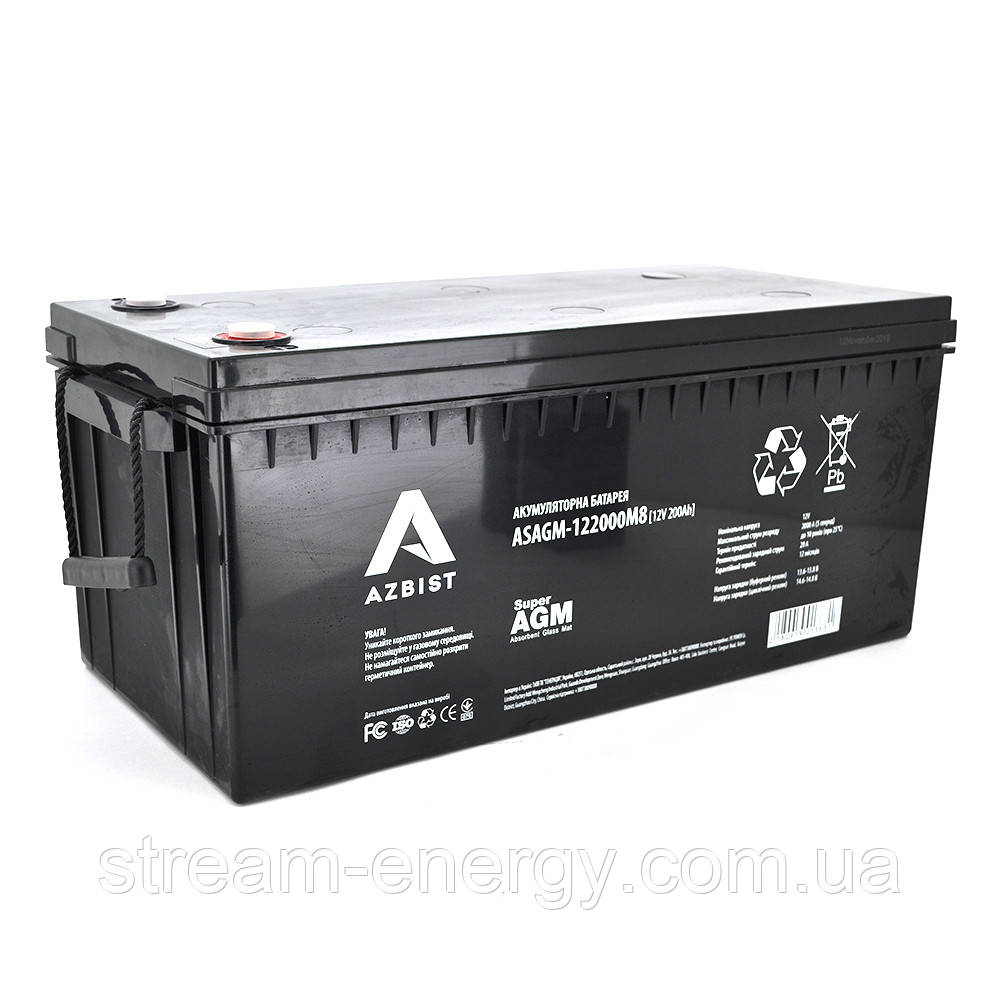 Акумулятор AZBIST Super AGM ASAGM-122000M8, Black Case, 12V 200.0Ah ( 522 х 240 х 219 (224) ) Q1