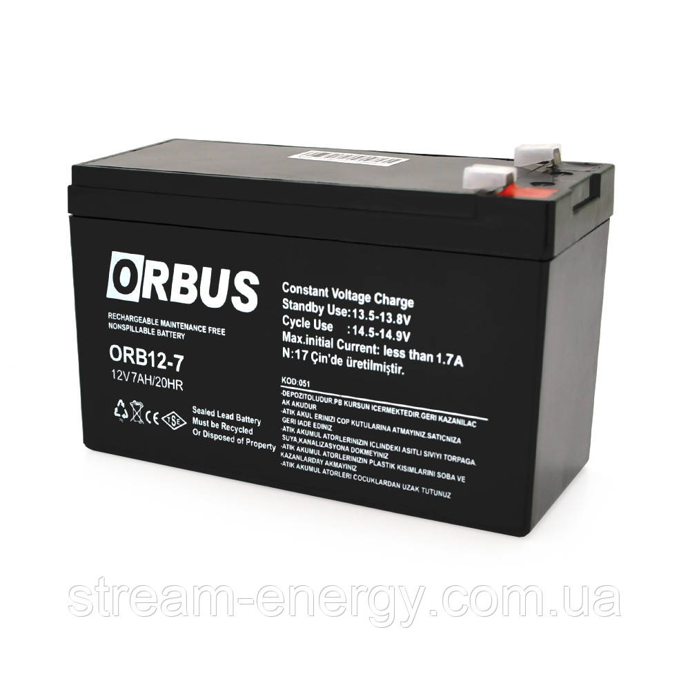 Акумуляторна батарея ORBUS ORB1270 AGM 12V 7Ah (151 x 65 x 94) 2.0 kg Q10/450, фото 1