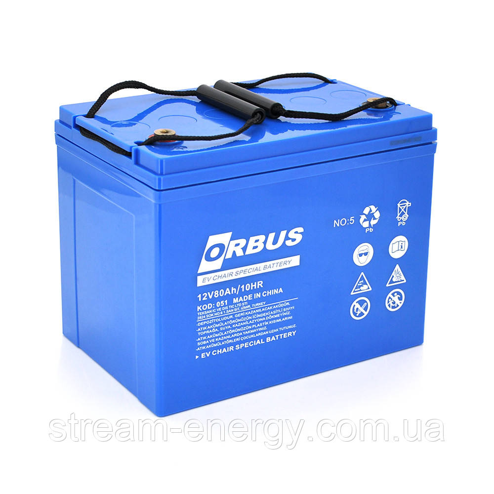 Акумуляторна батарея ORBUS EN-12-80 GEL 12V 80 Ah  (260 x 168 x 215) 24kg Q1/48
