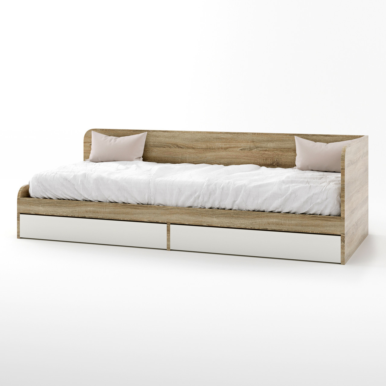 Односпальне ліжко 80х190 см із висувними шухлядами Соната Дуб сонома + білий Еверест